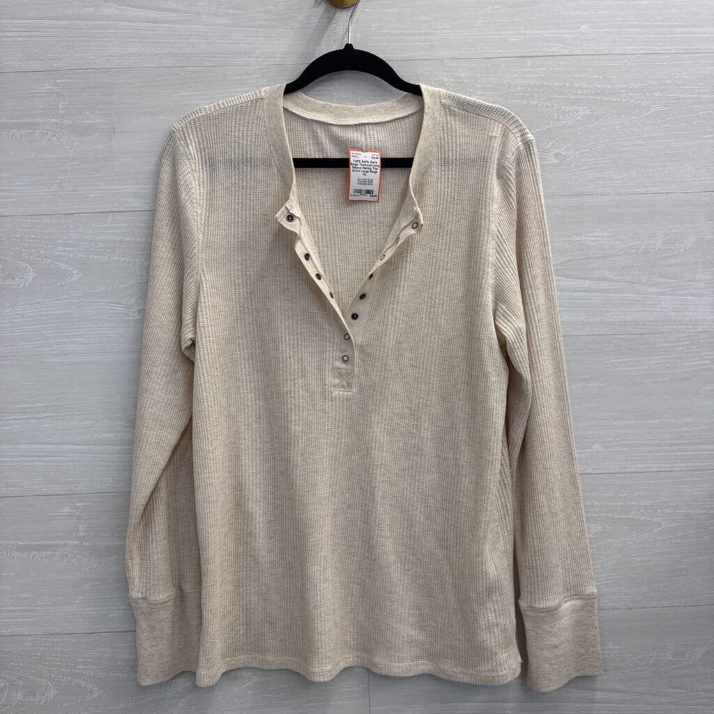 Aerie Beige Textured Long Sleeve Henley Top Extra Large