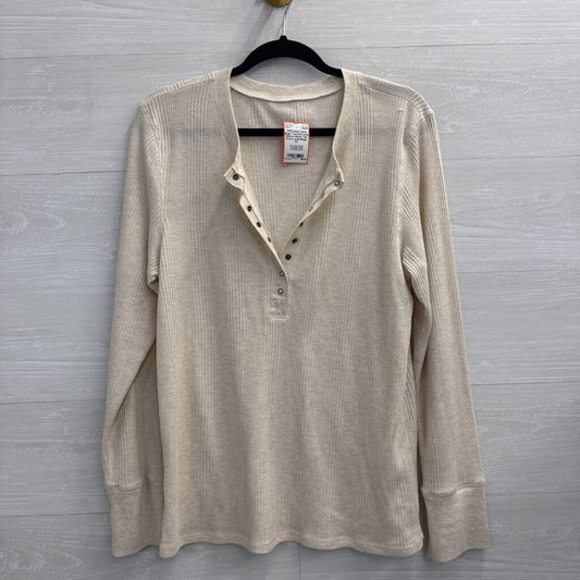 Aerie Beige Textured Long Sleeve Henley Top Extra Large