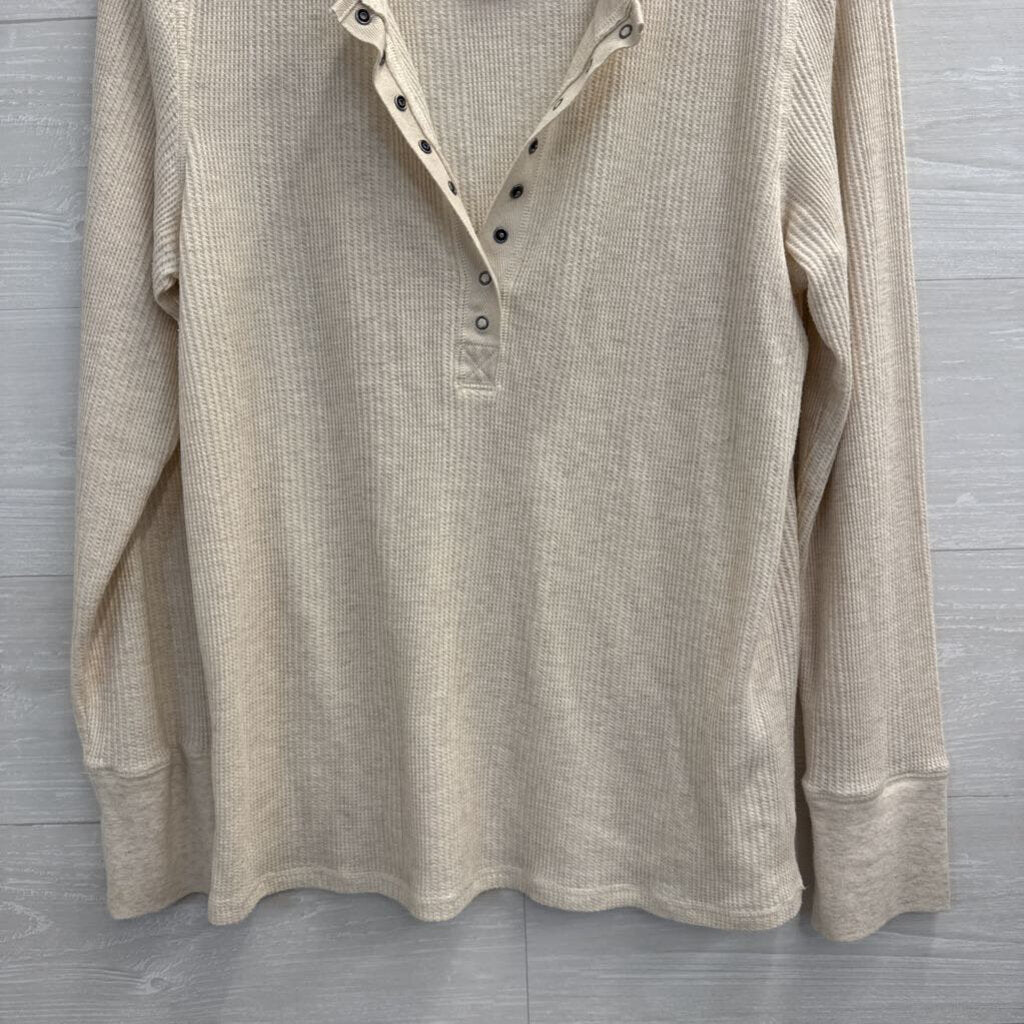 Aerie Beige Textured Long Sleeve Henley Top Extra Large