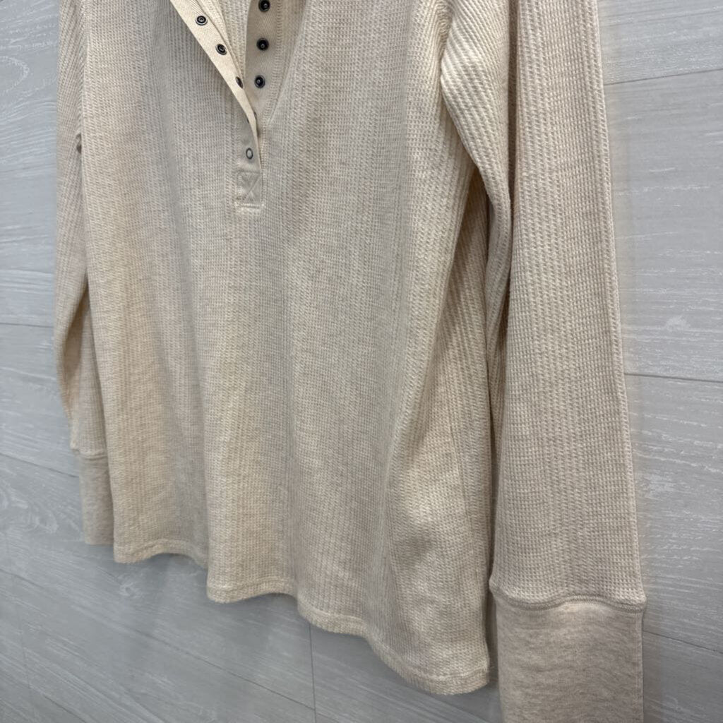 Aerie Beige Textured Long Sleeve Henley Top Extra Large