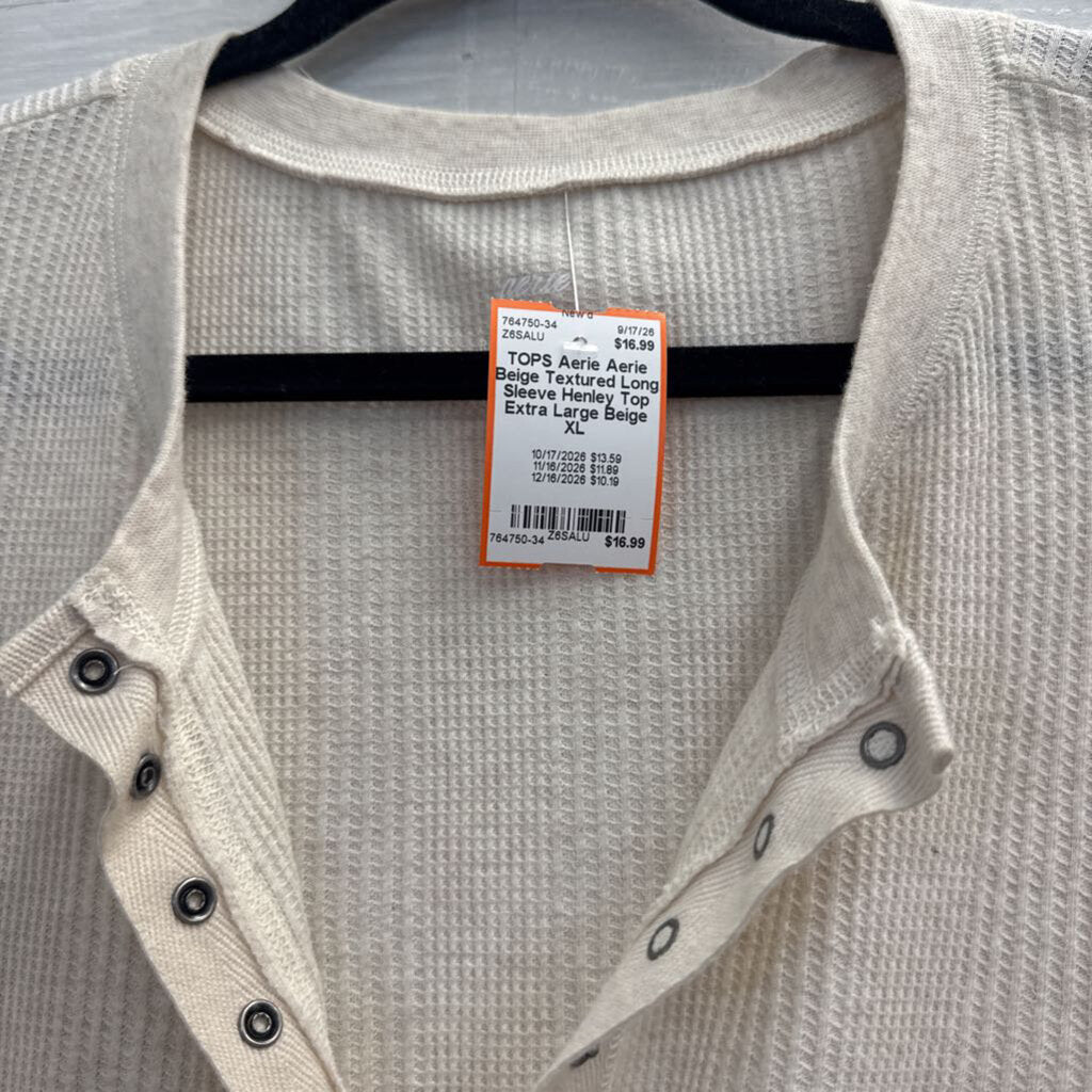 Aerie Beige Textured Long Sleeve Henley Top Extra Large