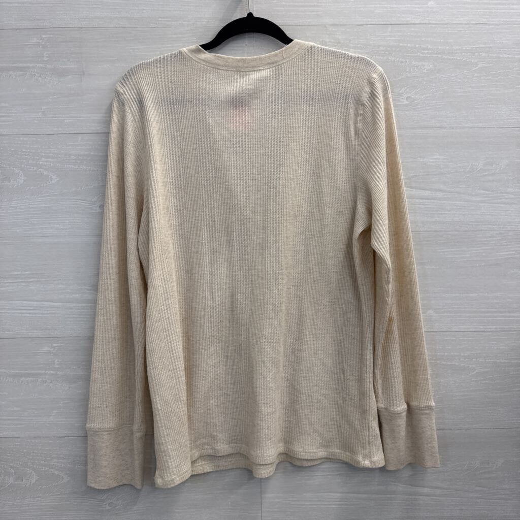 Aerie Beige Textured Long Sleeve Henley Top Extra Large