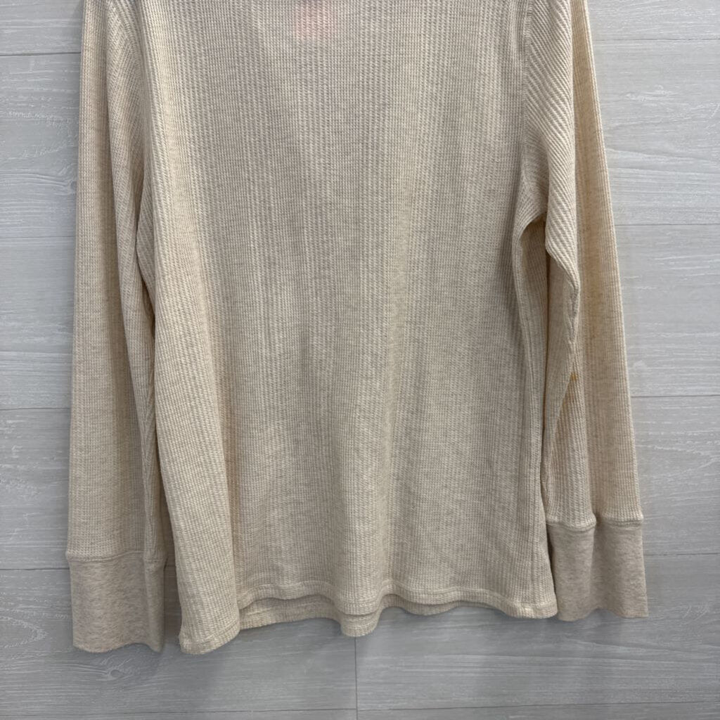 Aerie Beige Textured Long Sleeve Henley Top Extra Large