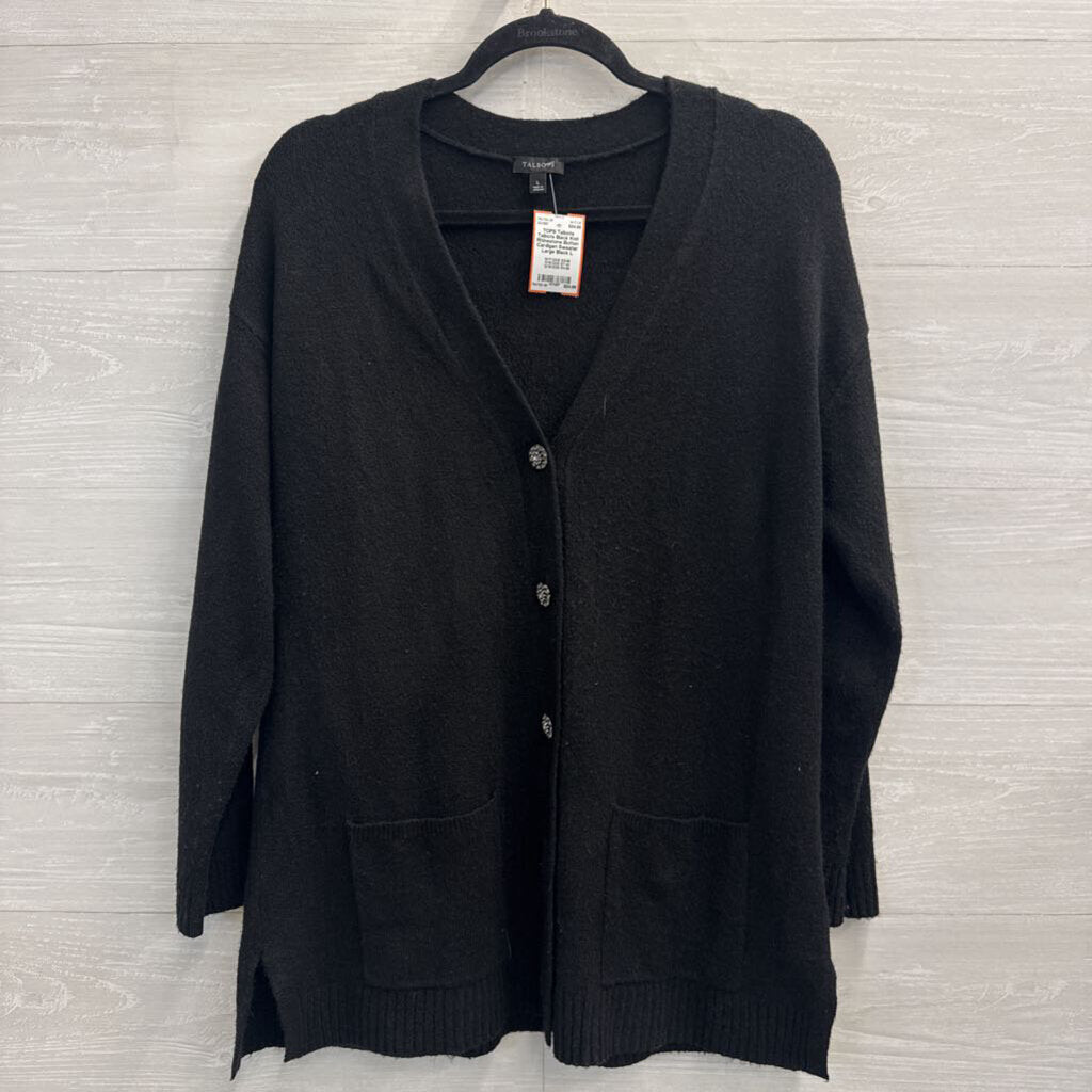 Talbots Black Knit Rhinestone Button Cardigan Sweater Large