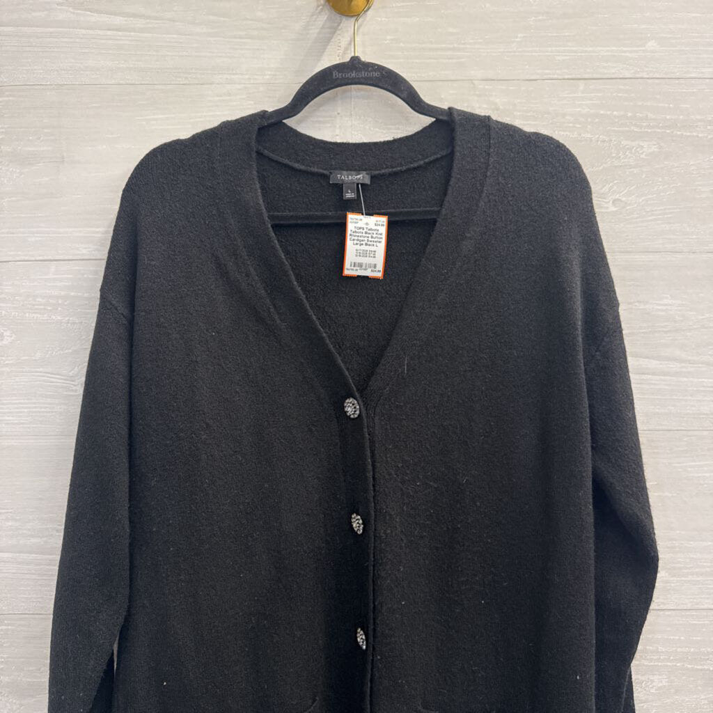 Talbots Black Knit Rhinestone Button Cardigan Sweater Large