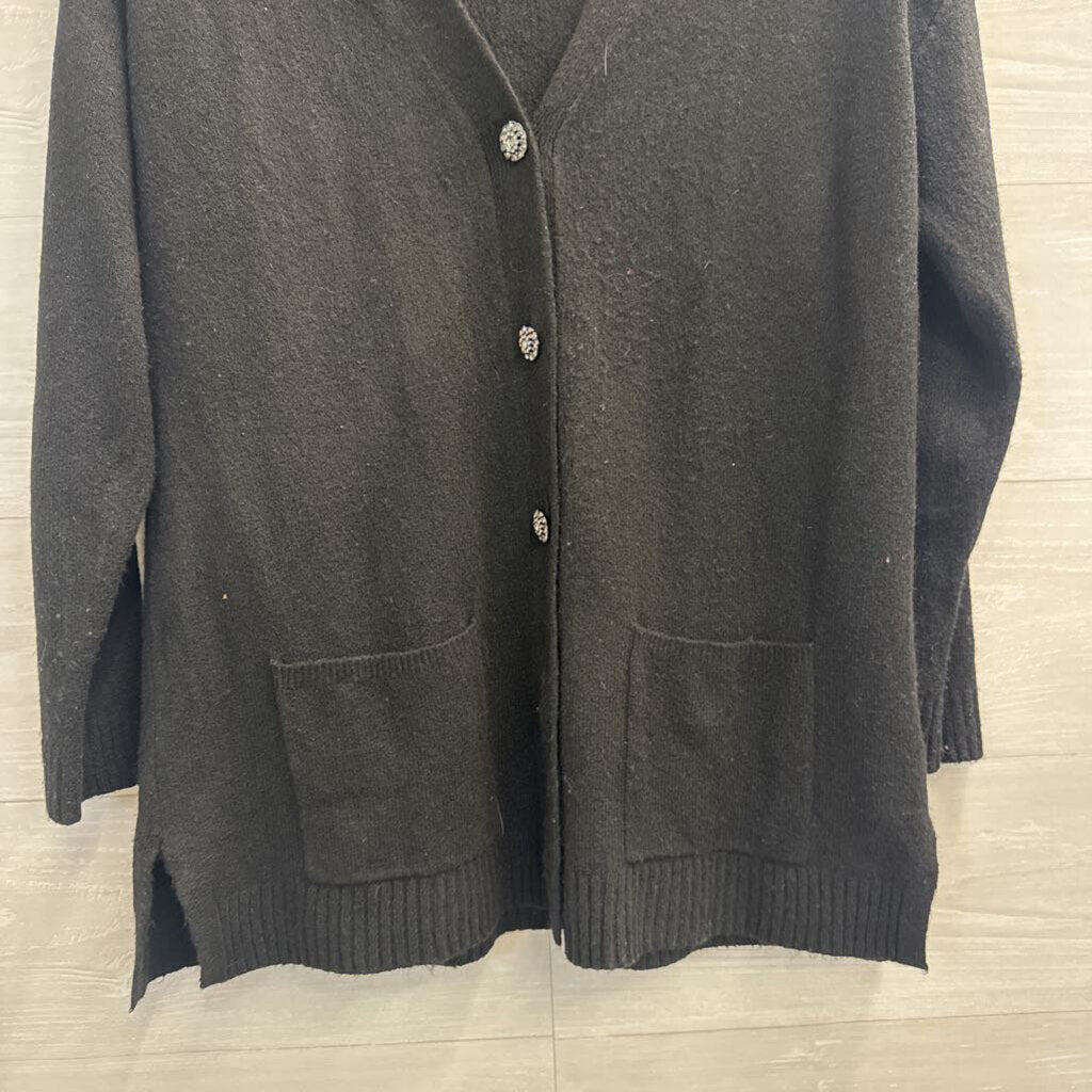Talbots Black Knit Rhinestone Button Cardigan Sweater Large