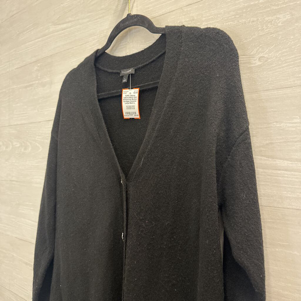 Talbots Black Knit Rhinestone Button Cardigan Sweater Large
