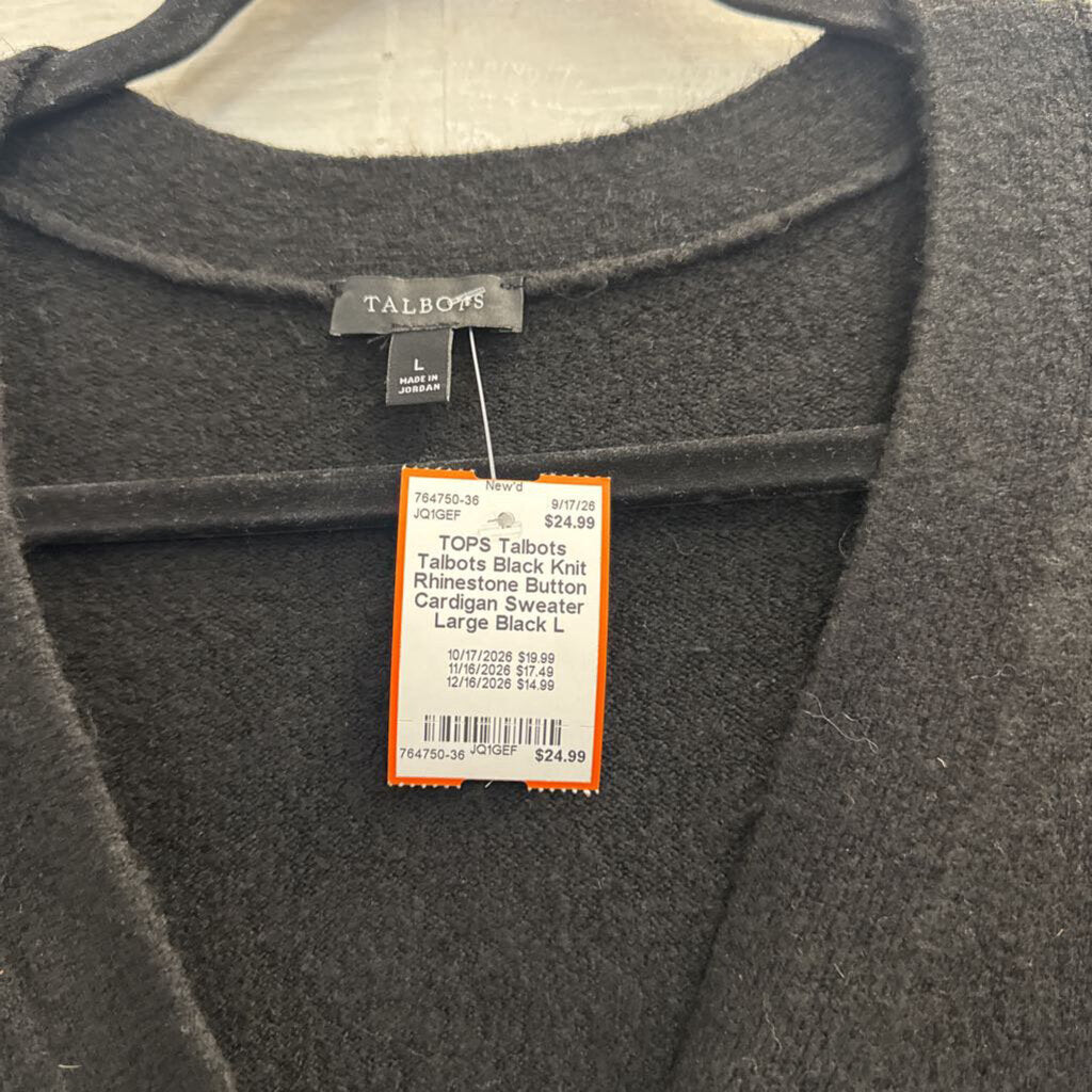 Talbots Black Knit Rhinestone Button Cardigan Sweater Large