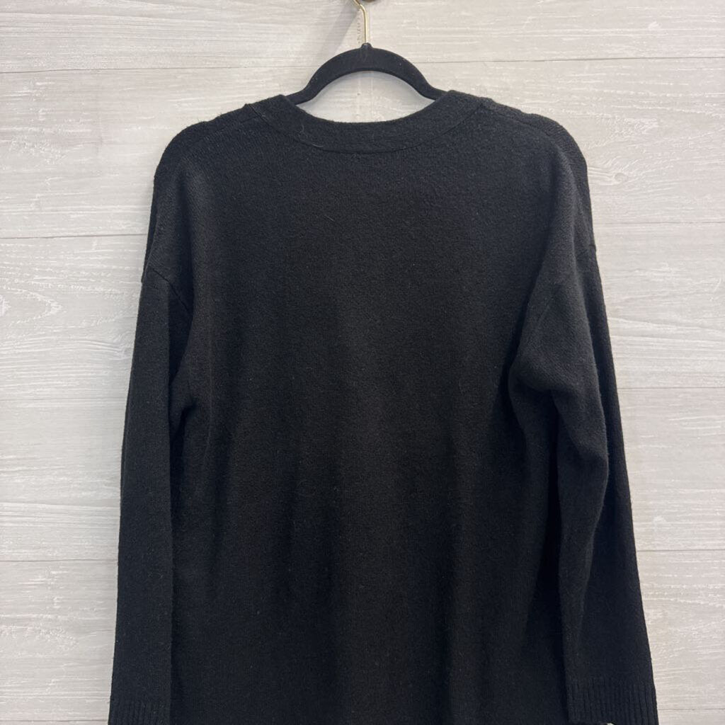 Talbots Black Knit Rhinestone Button Cardigan Sweater Large