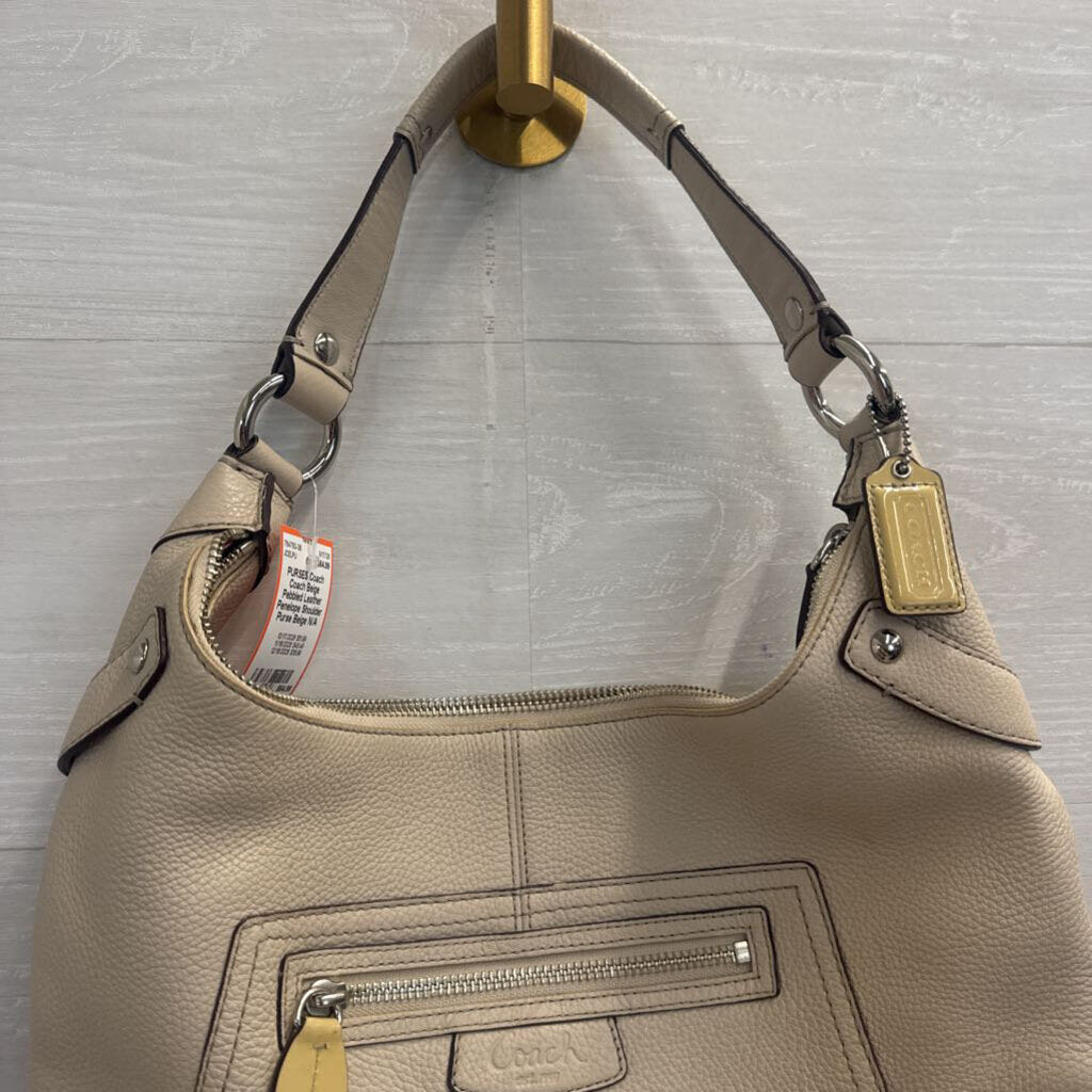 Coach Beige Pebbled Leather Penelope Shoulder Purse