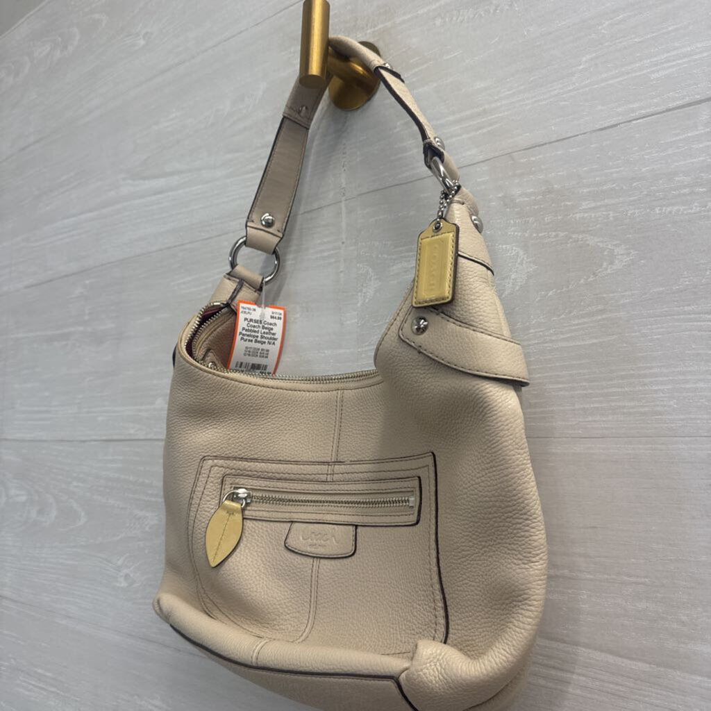 Coach Beige Pebbled Leather Penelope Shoulder Purse