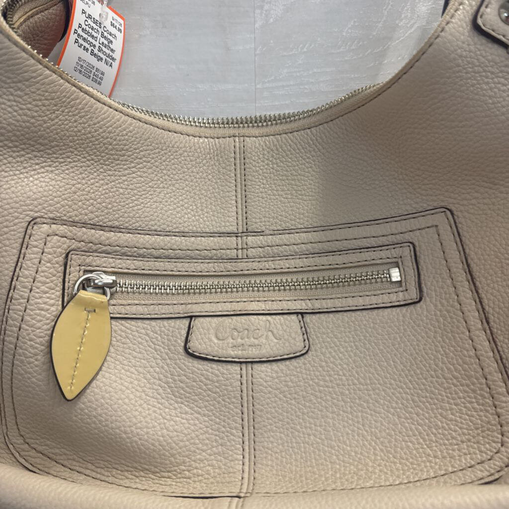 Coach Beige Pebbled Leather Penelope Shoulder Purse