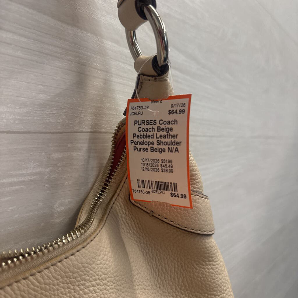 Coach Beige Pebbled Leather Penelope Shoulder Purse