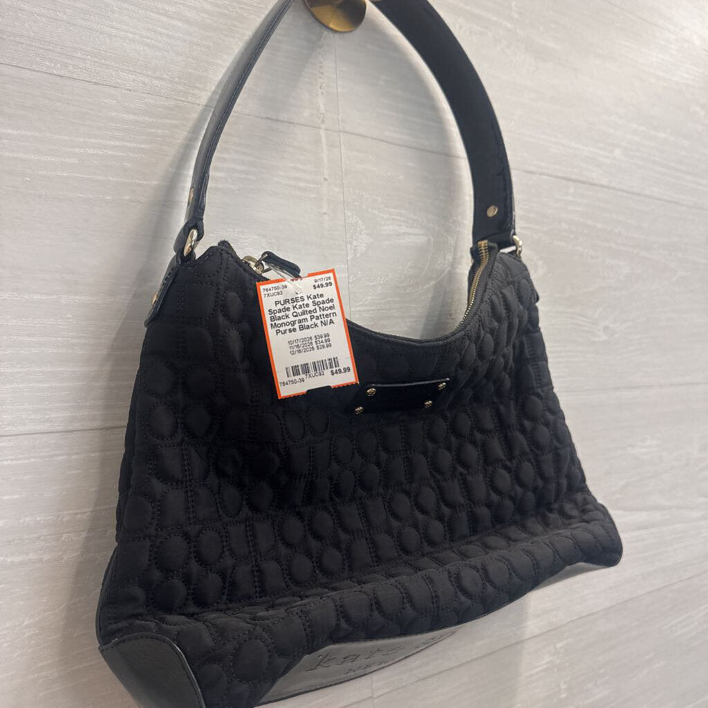 Kate Spade Black Quilted Noel Monogram Pattern Purse