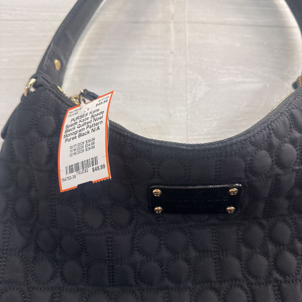 Kate Spade Black Quilted Noel Monogram Pattern Purse