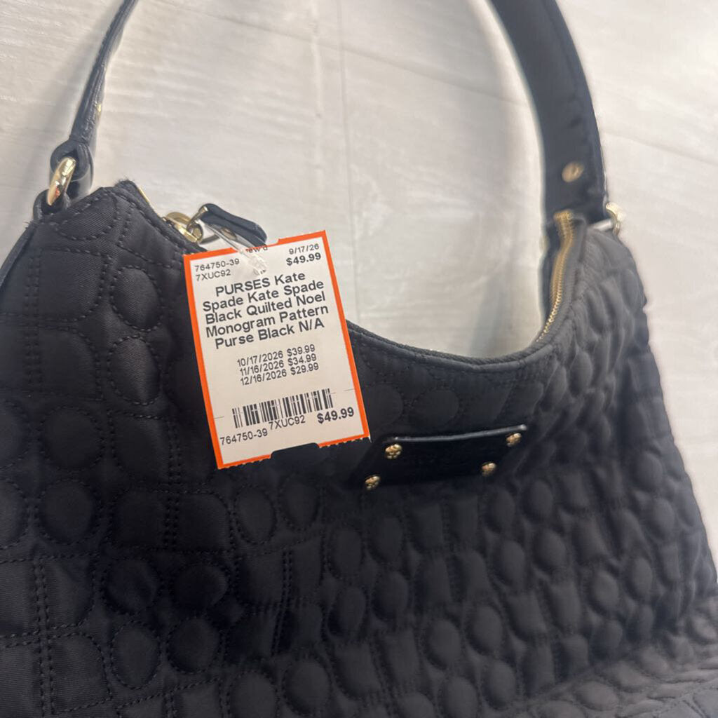 Kate Spade Black Quilted Noel Monogram Pattern Purse