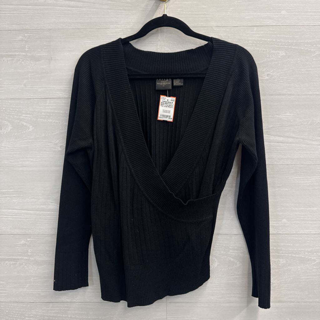 B Moss Black Knit V Neck Long Sleeve Top Large