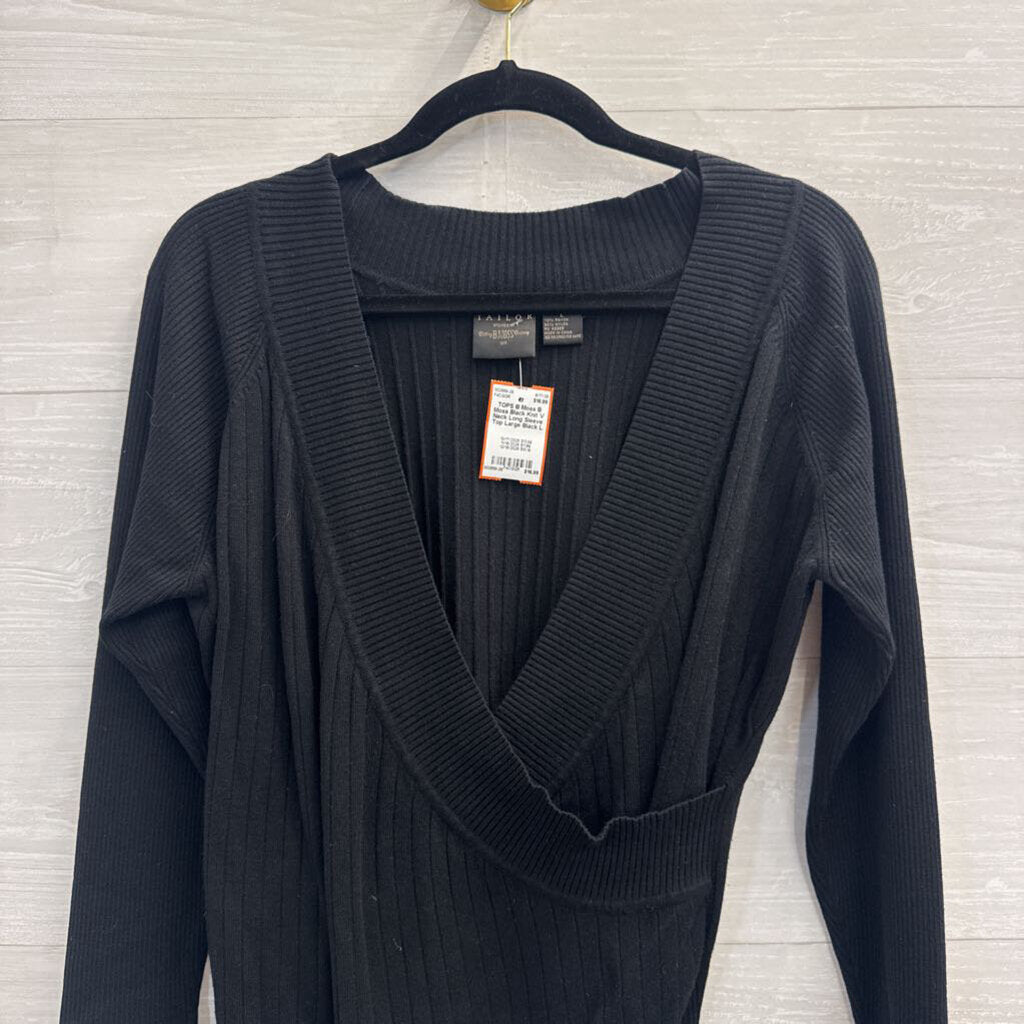 B Moss Black Knit V Neck Long Sleeve Top Large