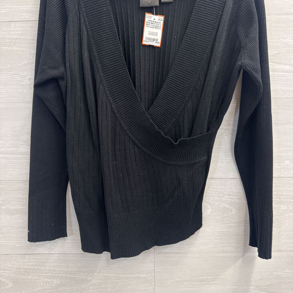 B Moss Black Knit V Neck Long Sleeve Top Large