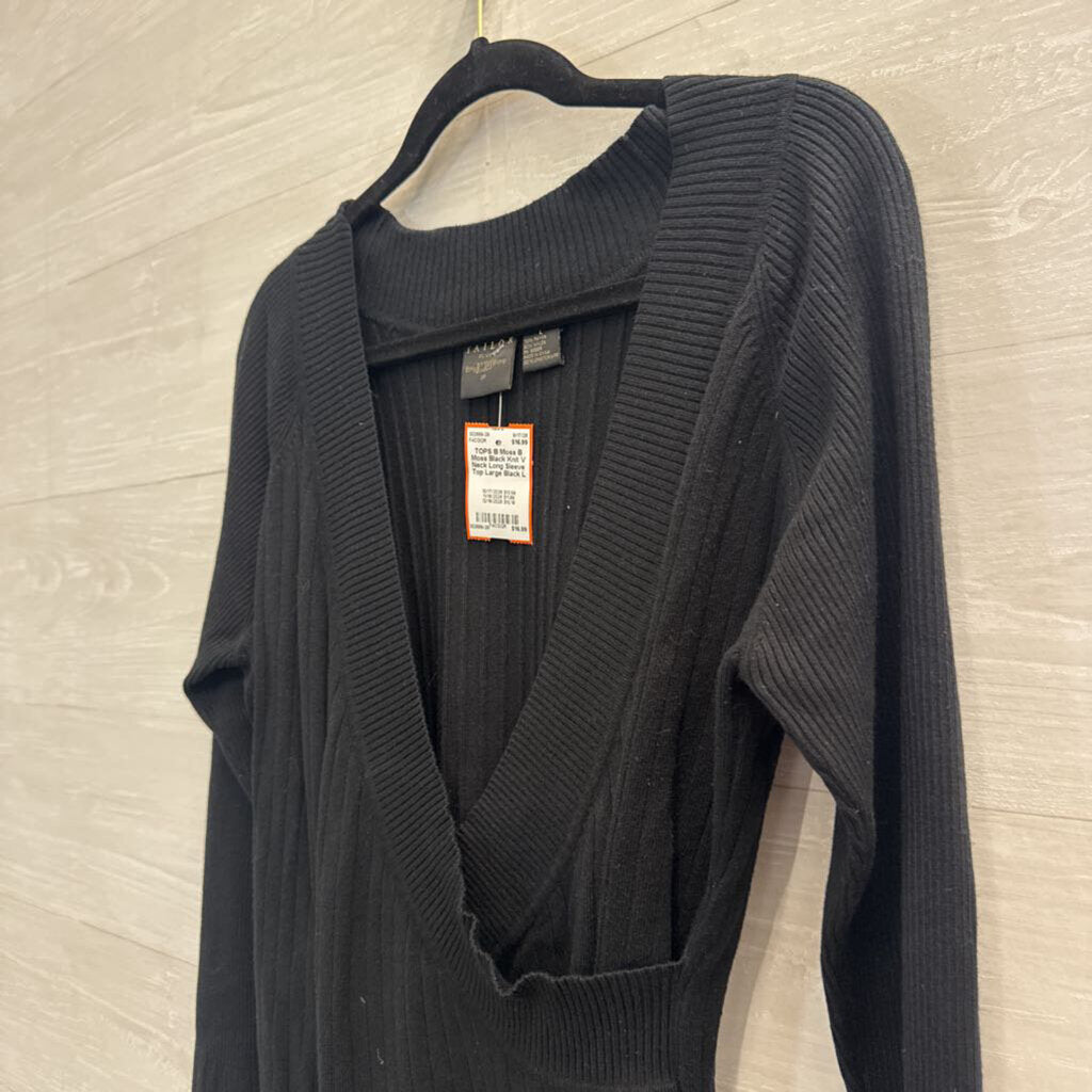 B Moss Black Knit V Neck Long Sleeve Top Large