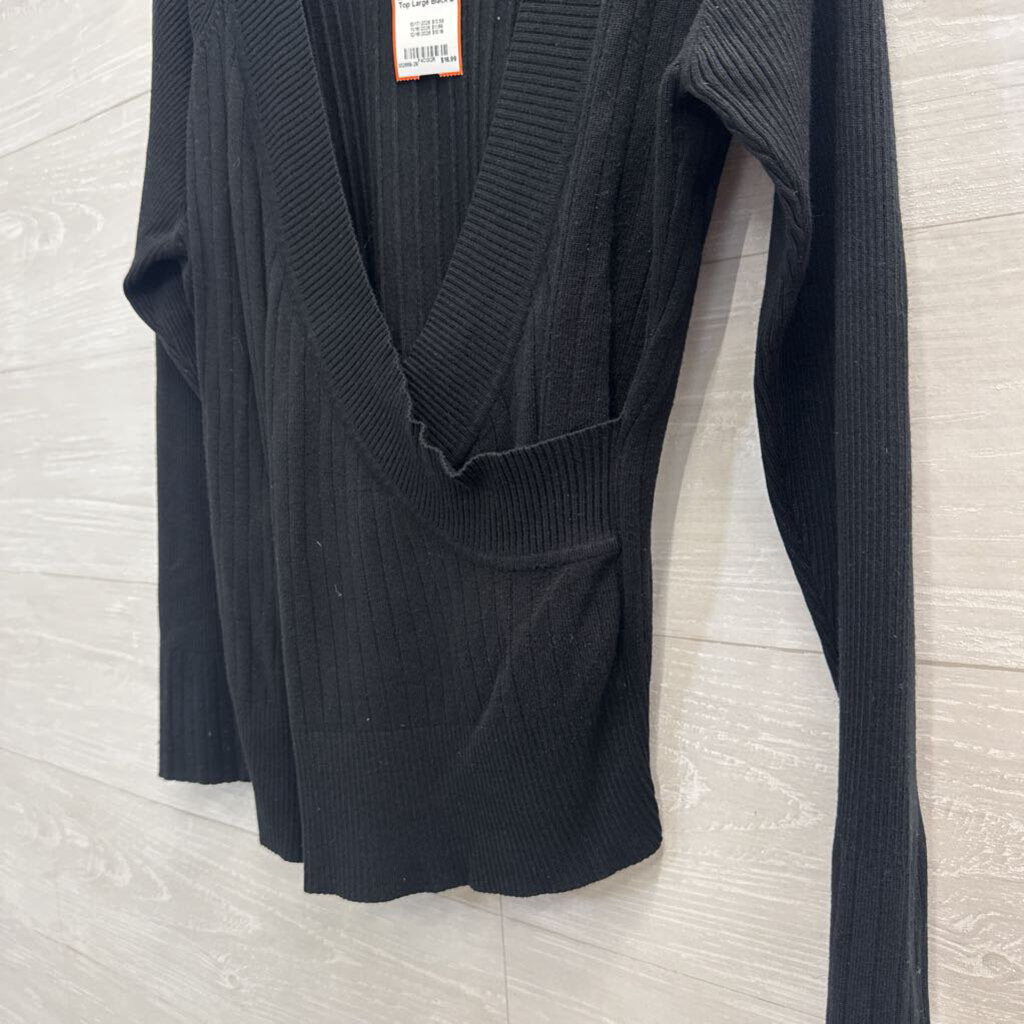 B Moss Black Knit V Neck Long Sleeve Top Large