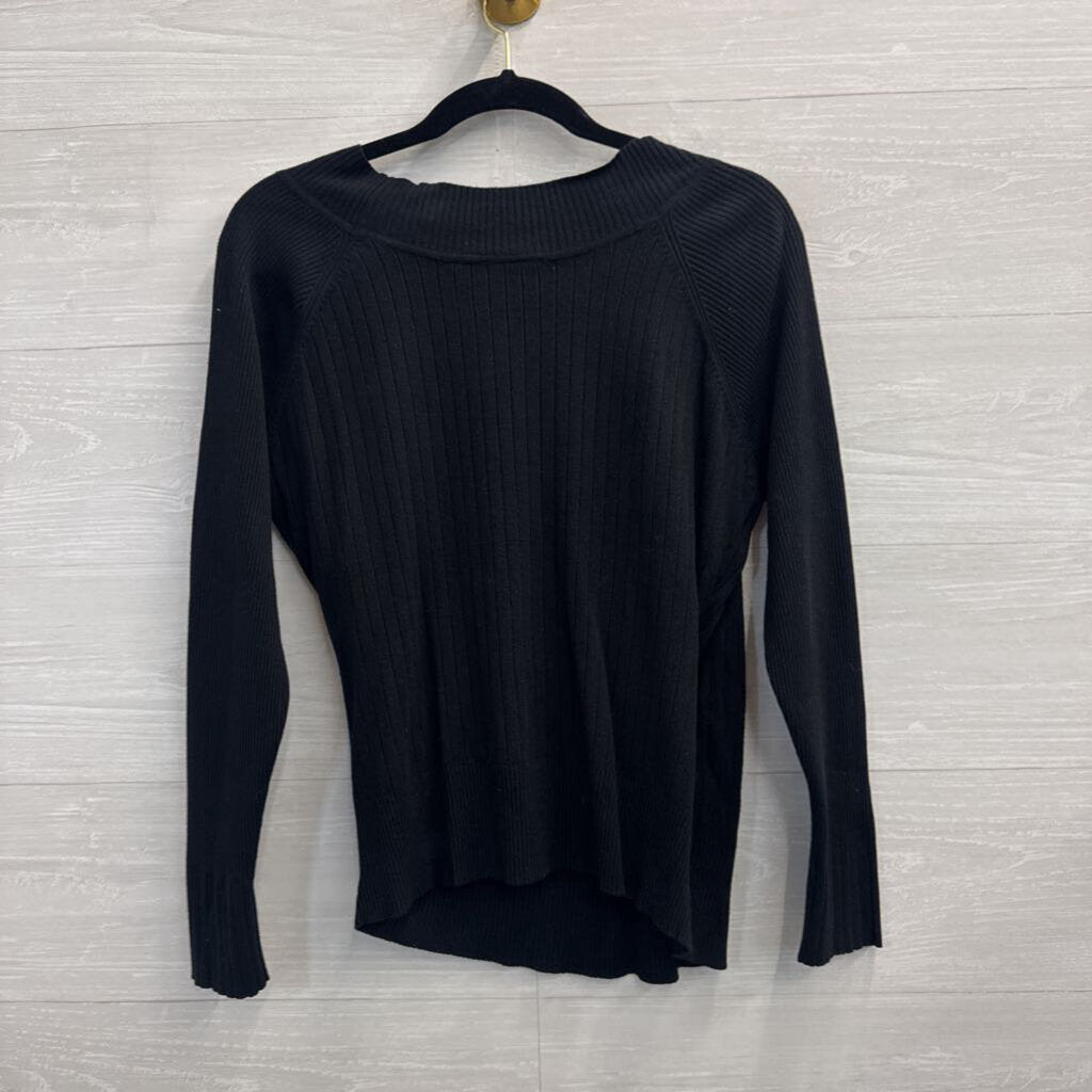 B Moss Black Knit V Neck Long Sleeve Top Large