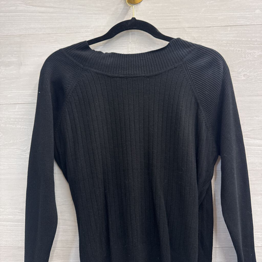 B Moss Black Knit V Neck Long Sleeve Top Large