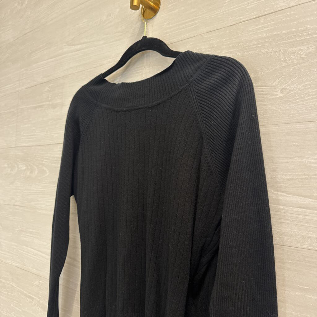 B Moss Black Knit V Neck Long Sleeve Top Large