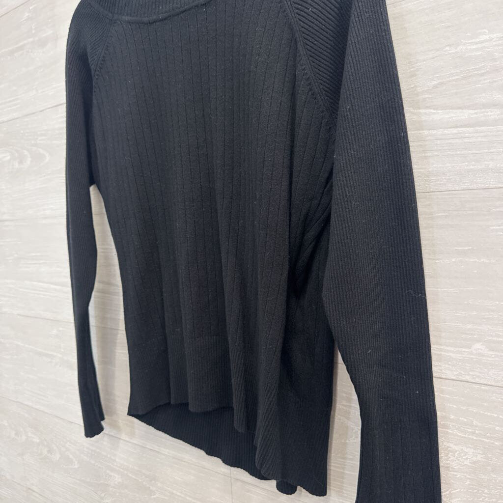 B Moss Black Knit V Neck Long Sleeve Top Large