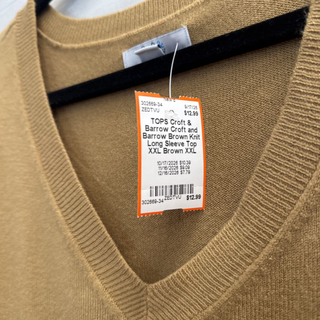 Croft and Barrow Brown Knit Long Sleeve Top XXL