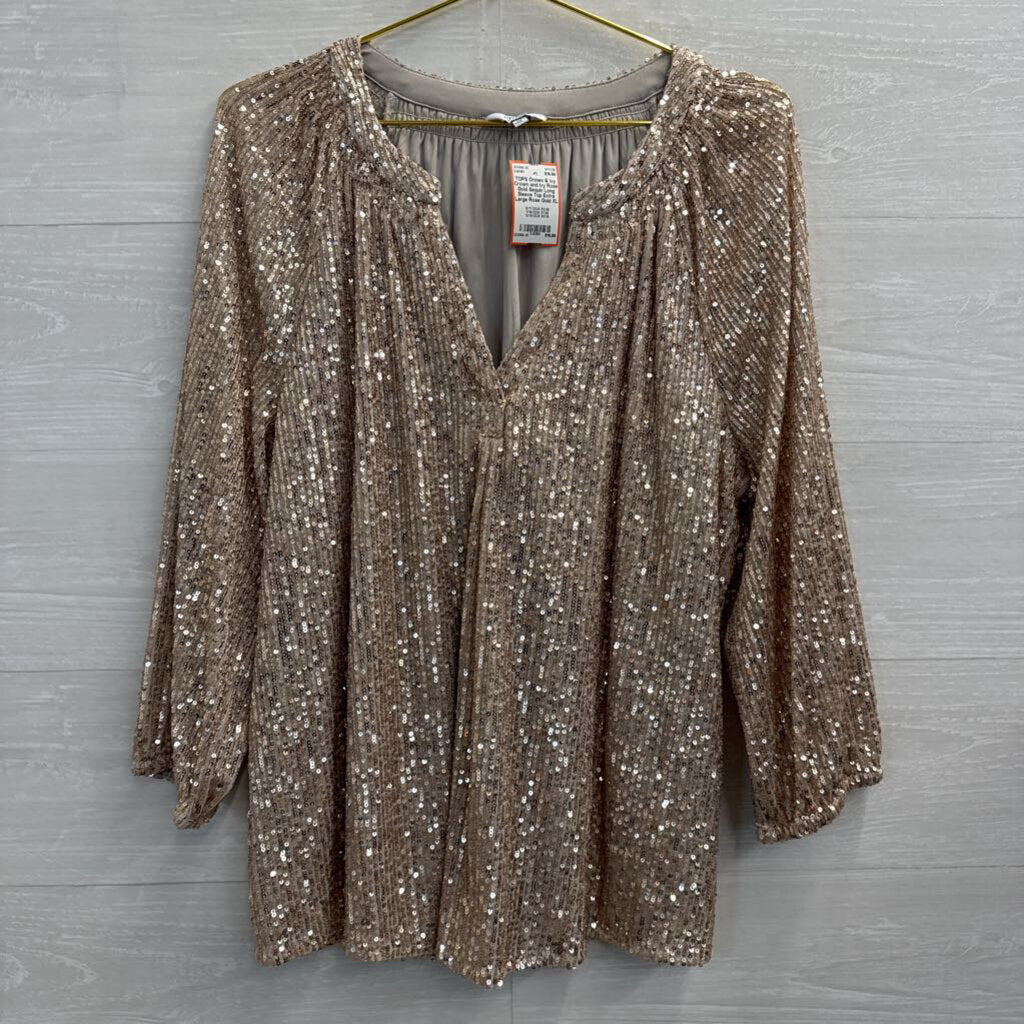 Crown and Ivy Rose Gold Sequin Long Sleeve Top Extra Large