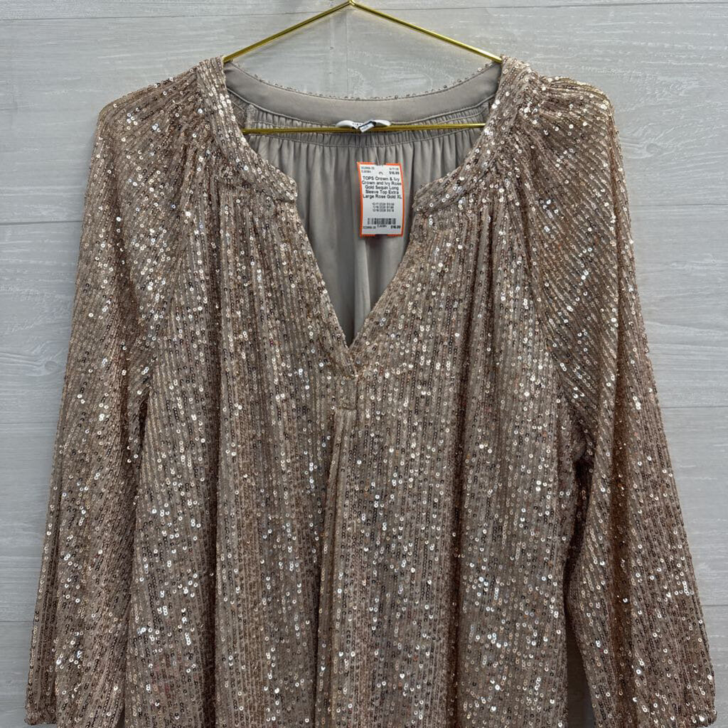 Crown and Ivy Rose Gold Sequin Long Sleeve Top Extra Large