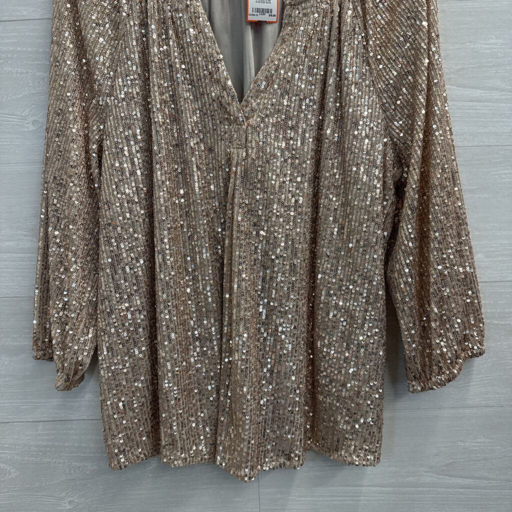 Crown and Ivy Rose Gold Sequin Long Sleeve Top Extra Large