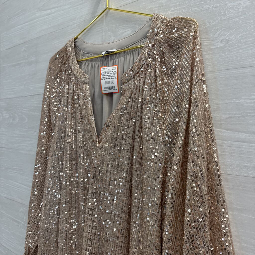 Crown and Ivy Rose Gold Sequin Long Sleeve Top Extra Large