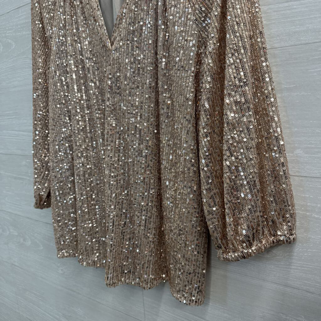 Crown and Ivy Rose Gold Sequin Long Sleeve Top Extra Large