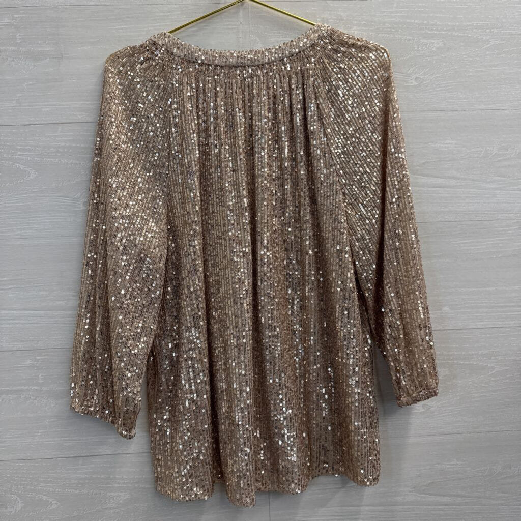 Crown and Ivy Rose Gold Sequin Long Sleeve Top Extra Large