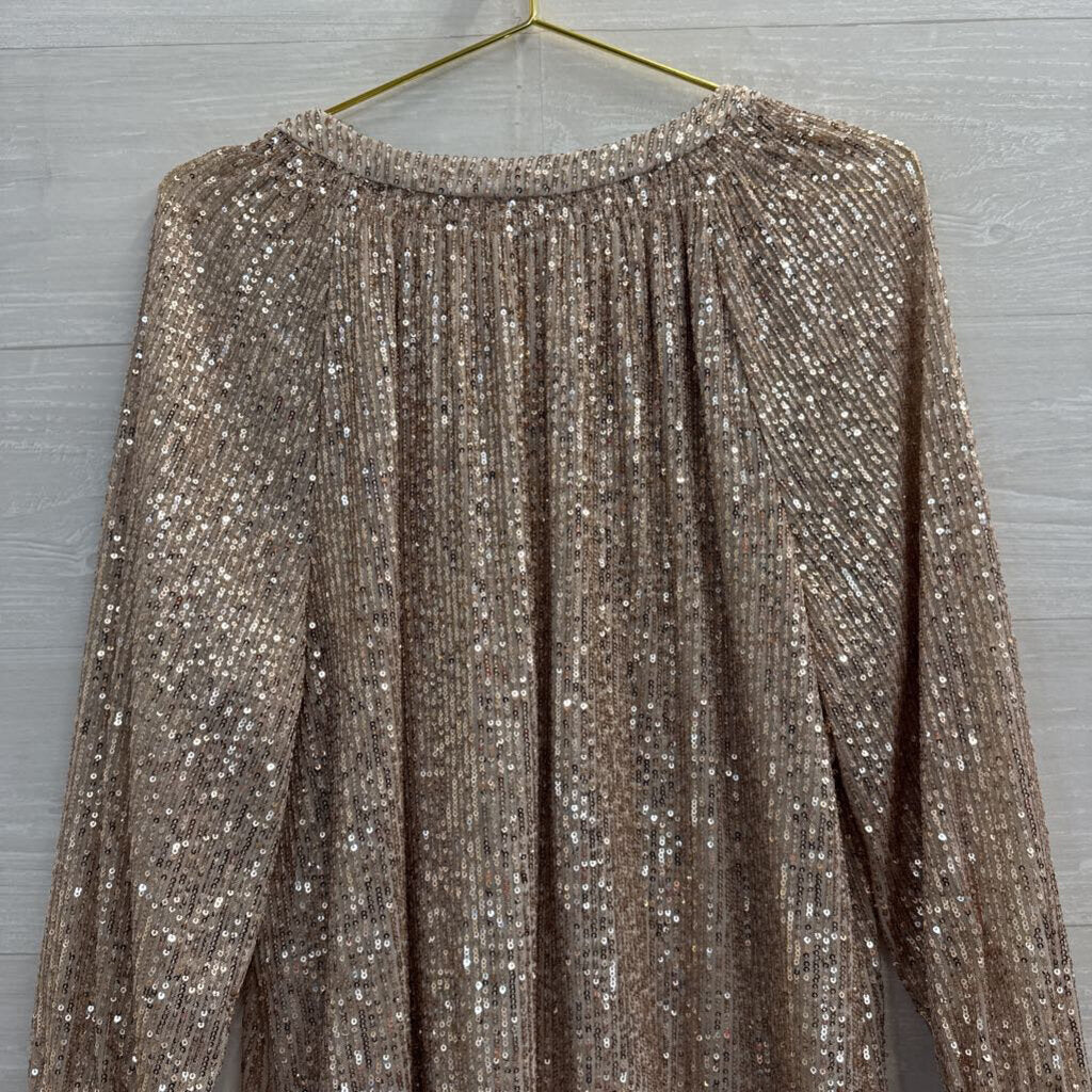 Crown and Ivy Rose Gold Sequin Long Sleeve Top Extra Large