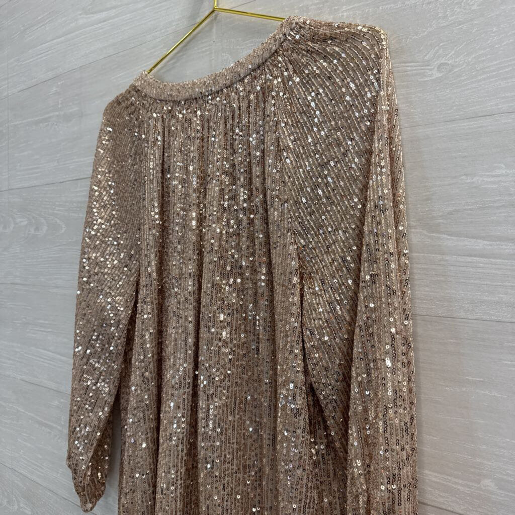 Crown and Ivy Rose Gold Sequin Long Sleeve Top Extra Large