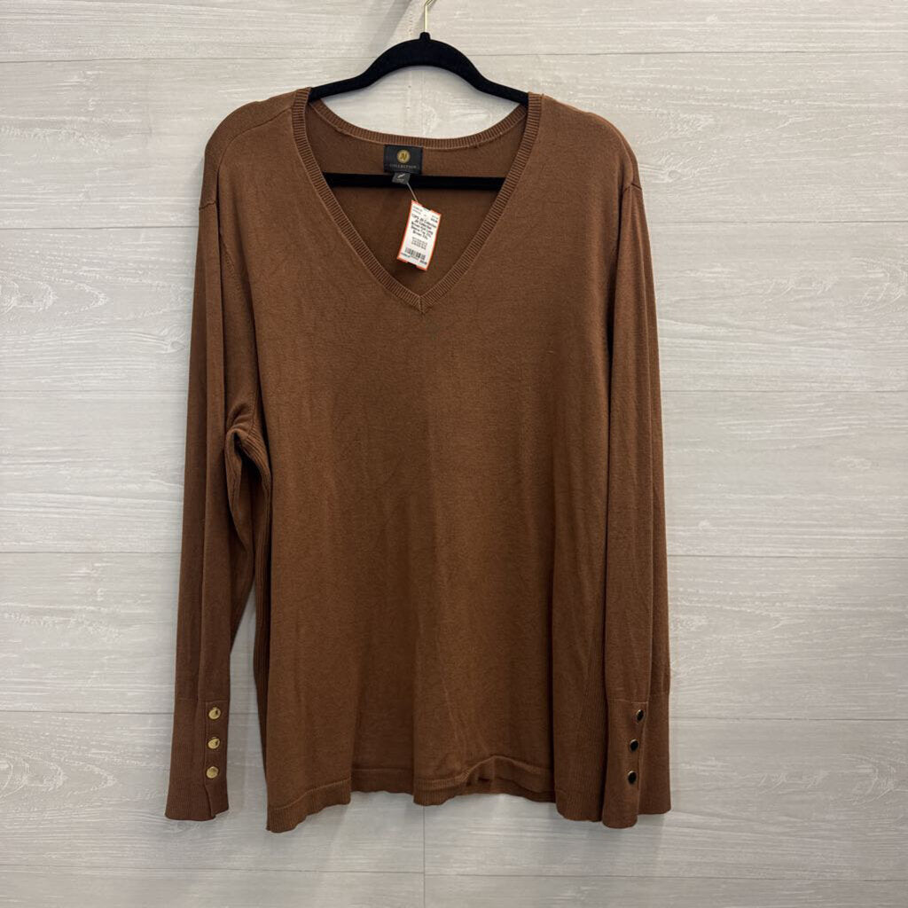 JM Collection Brown Knit Long Sleeve Top XXL