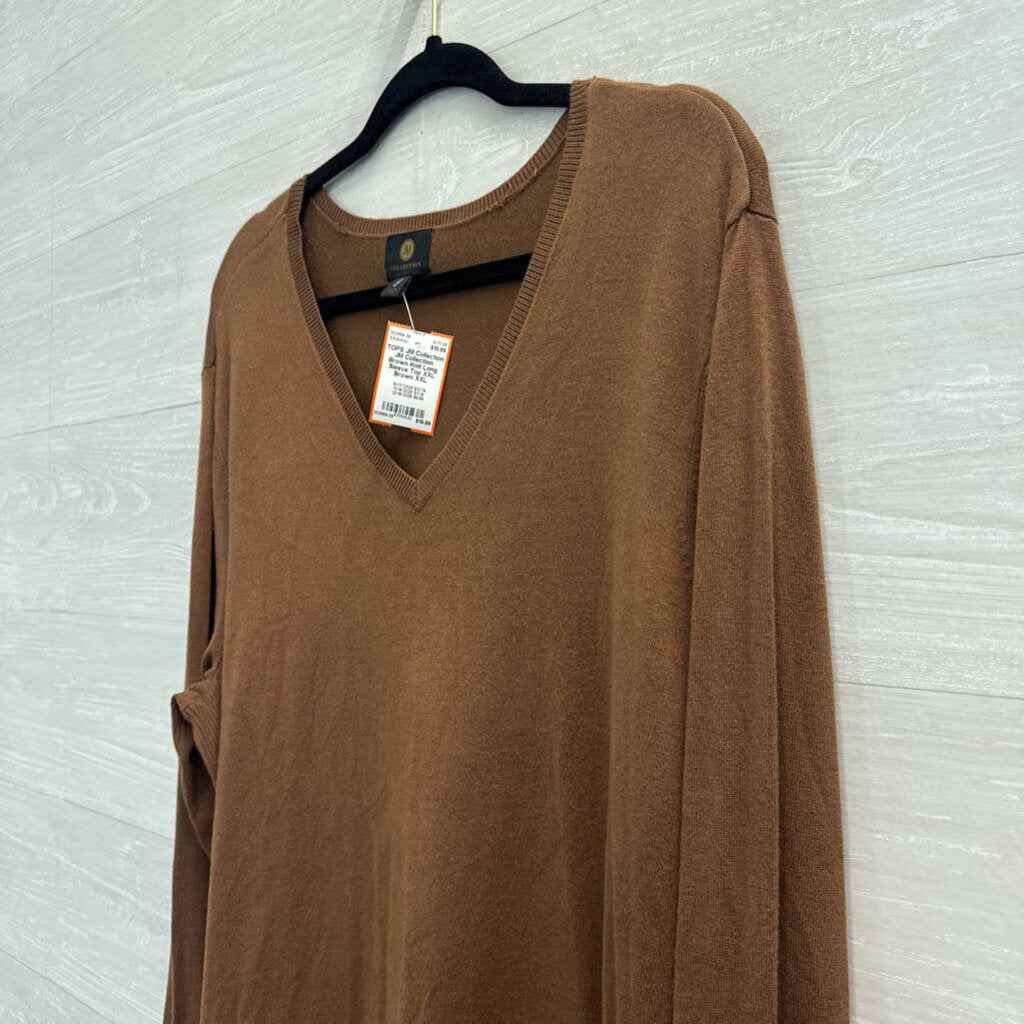 JM Collection Brown Knit Long Sleeve Top XXL