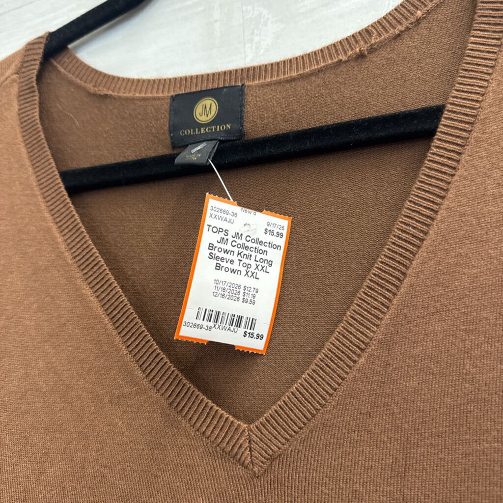 JM Collection Brown Knit Long Sleeve Top XXL