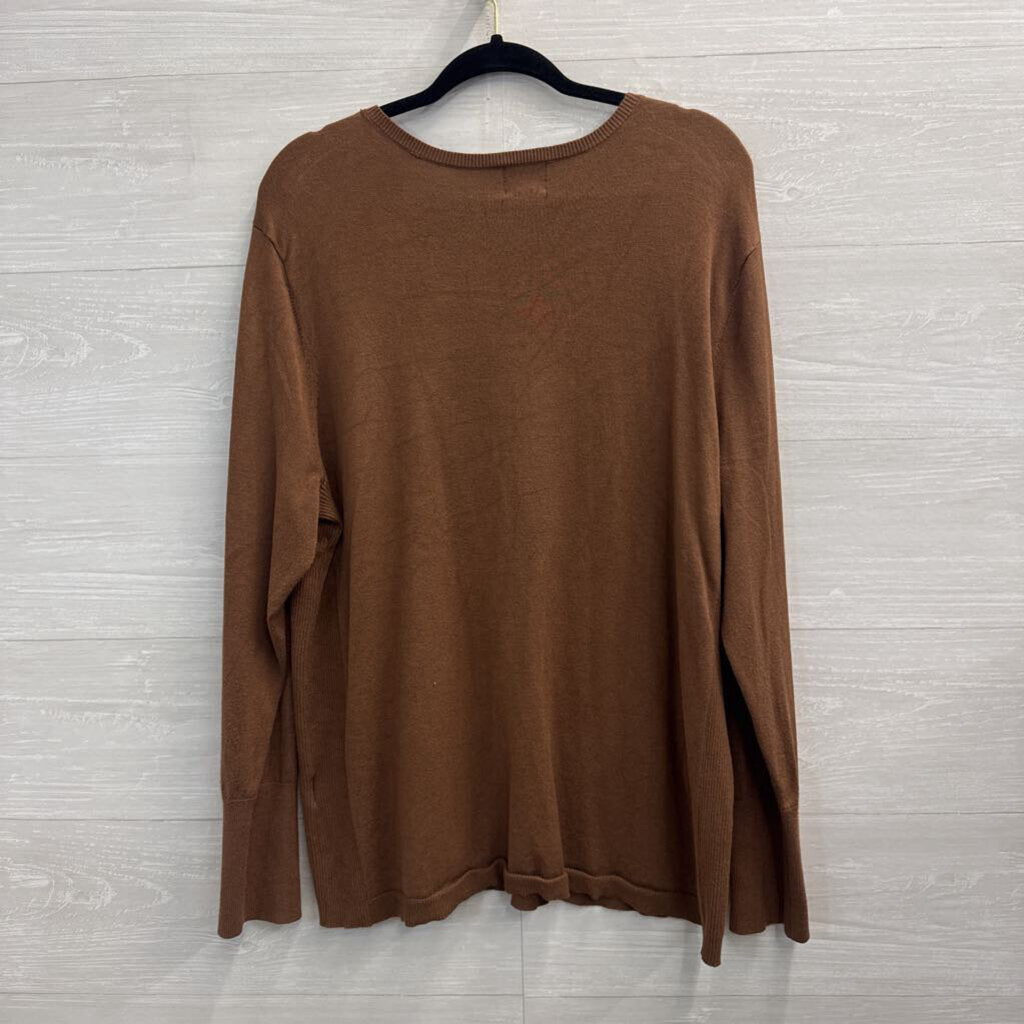 JM Collection Brown Knit Long Sleeve Top XXL