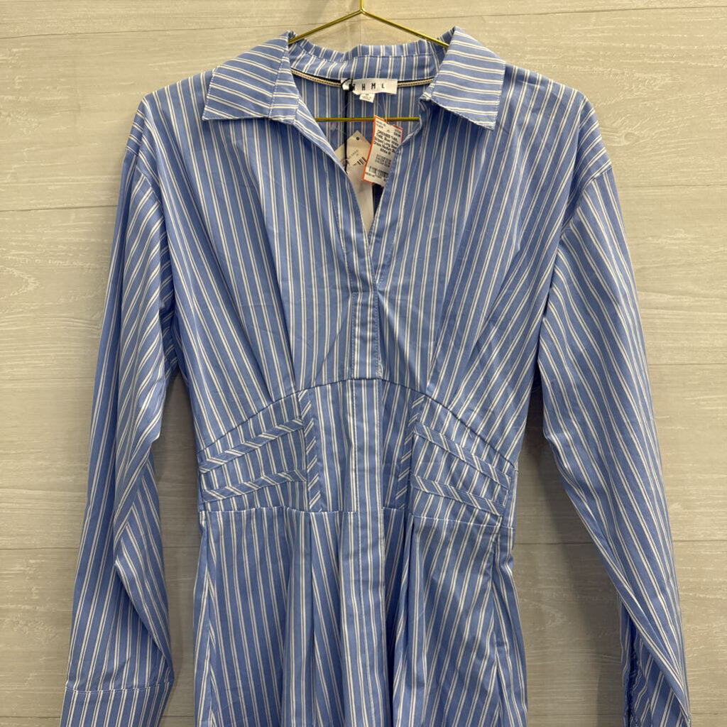 THML Blue/ White Striped Long Sleeve Dress Medium