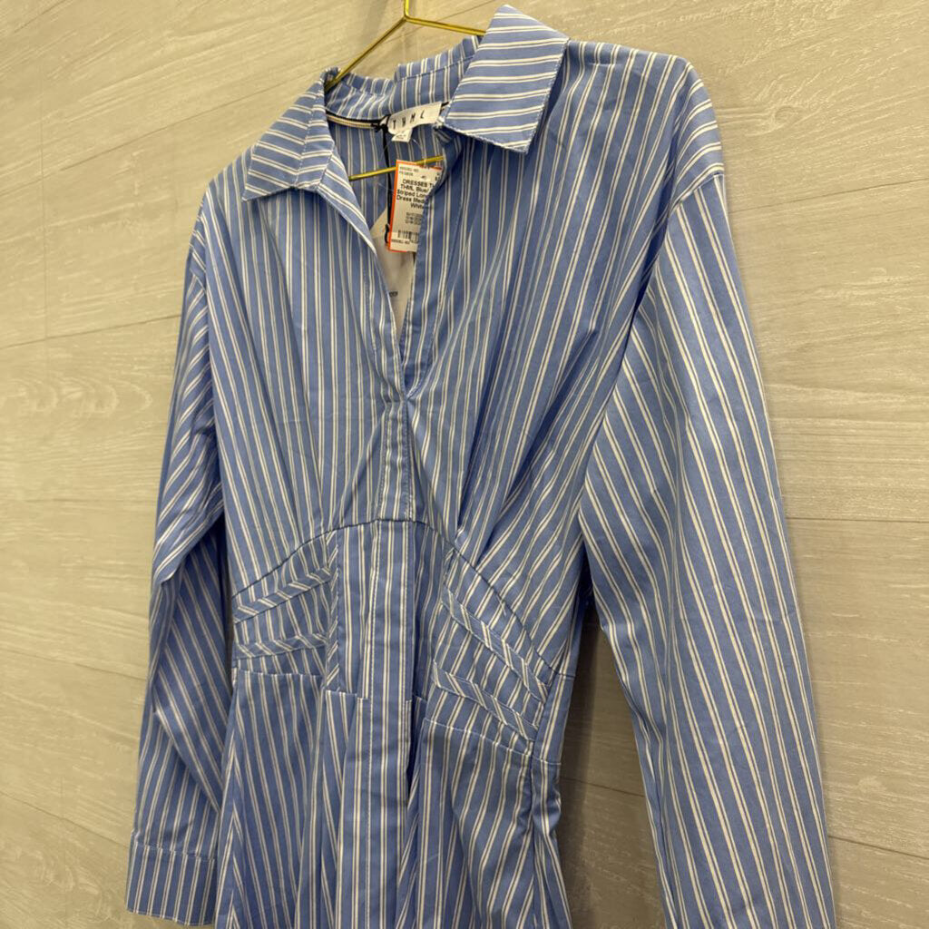 THML Blue/ White Striped Long Sleeve Dress Medium