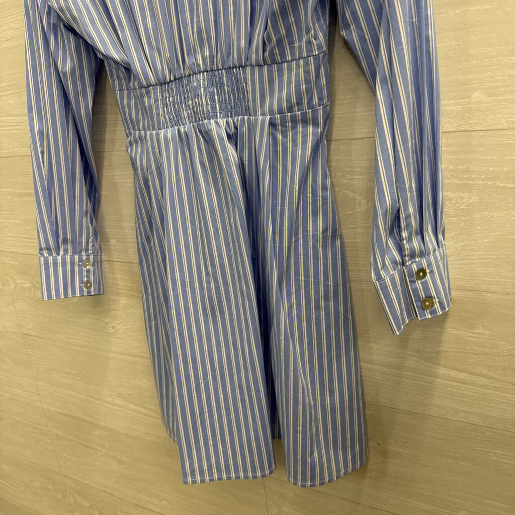 THML Blue/ White Striped Long Sleeve Dress Medium