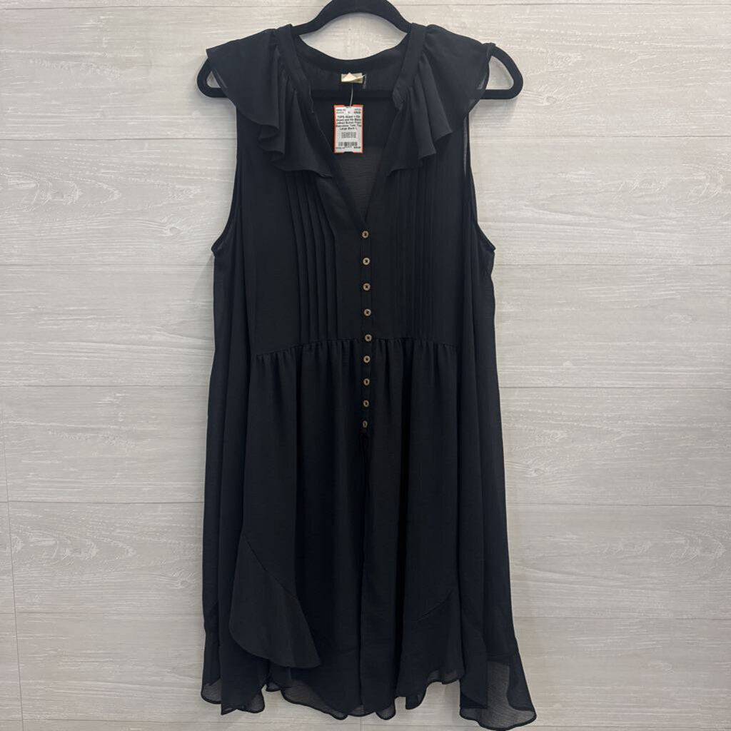 Akemi and Kin Black Unlined Button Front Sleeveless Tunic Top Large