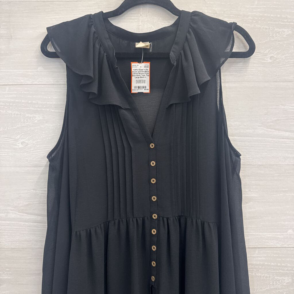 Akemi and Kin Black Unlined Button Front Sleeveless Tunic Top Large