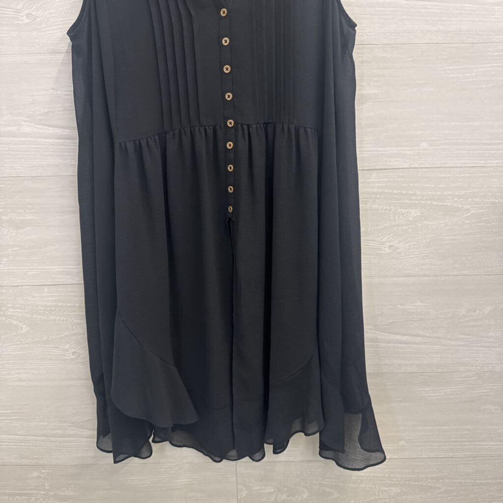 Akemi and Kin Black Unlined Button Front Sleeveless Tunic Top Large