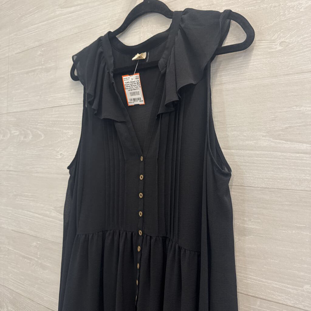 Akemi and Kin Black Unlined Button Front Sleeveless Tunic Top Large