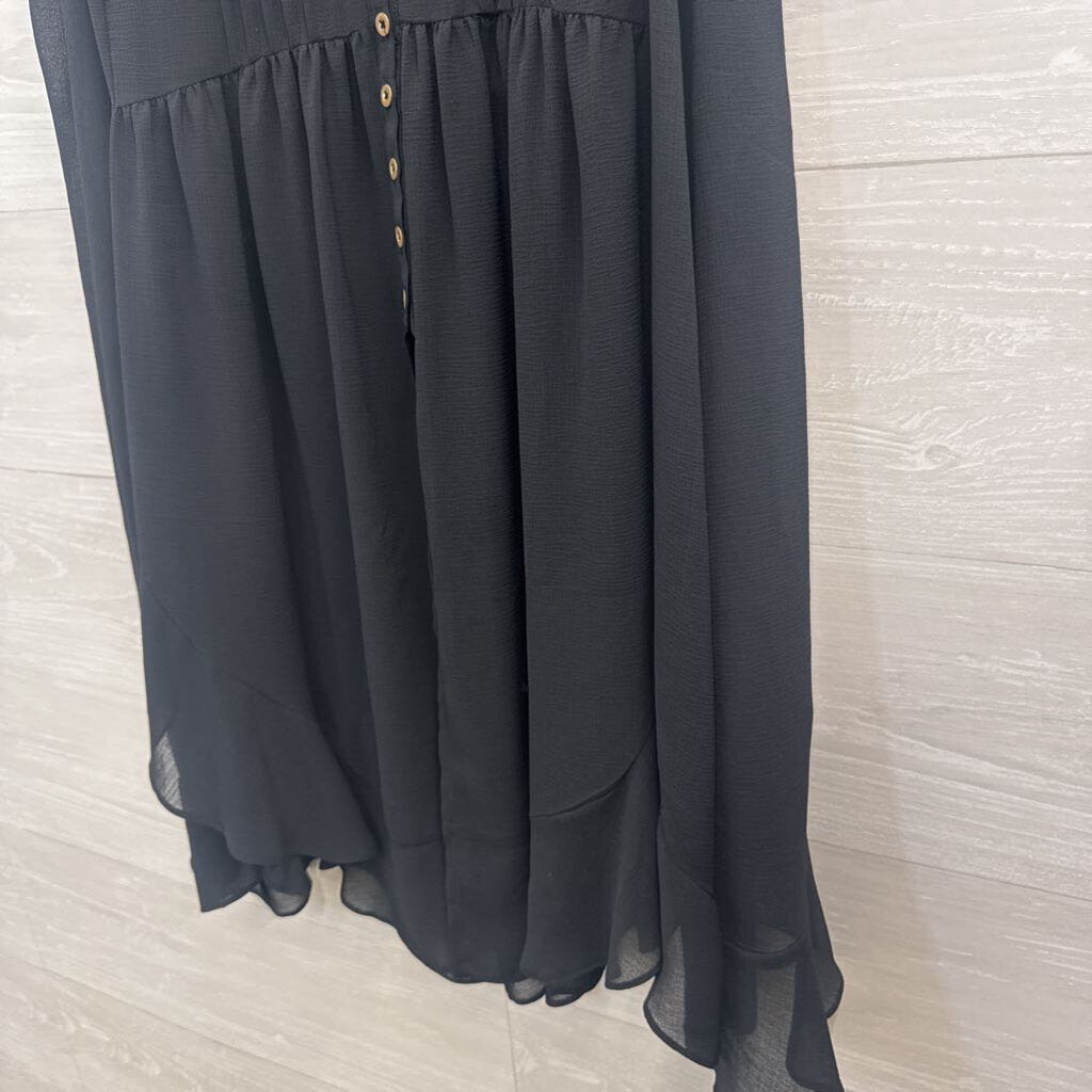 Akemi and Kin Black Unlined Button Front Sleeveless Tunic Top Large